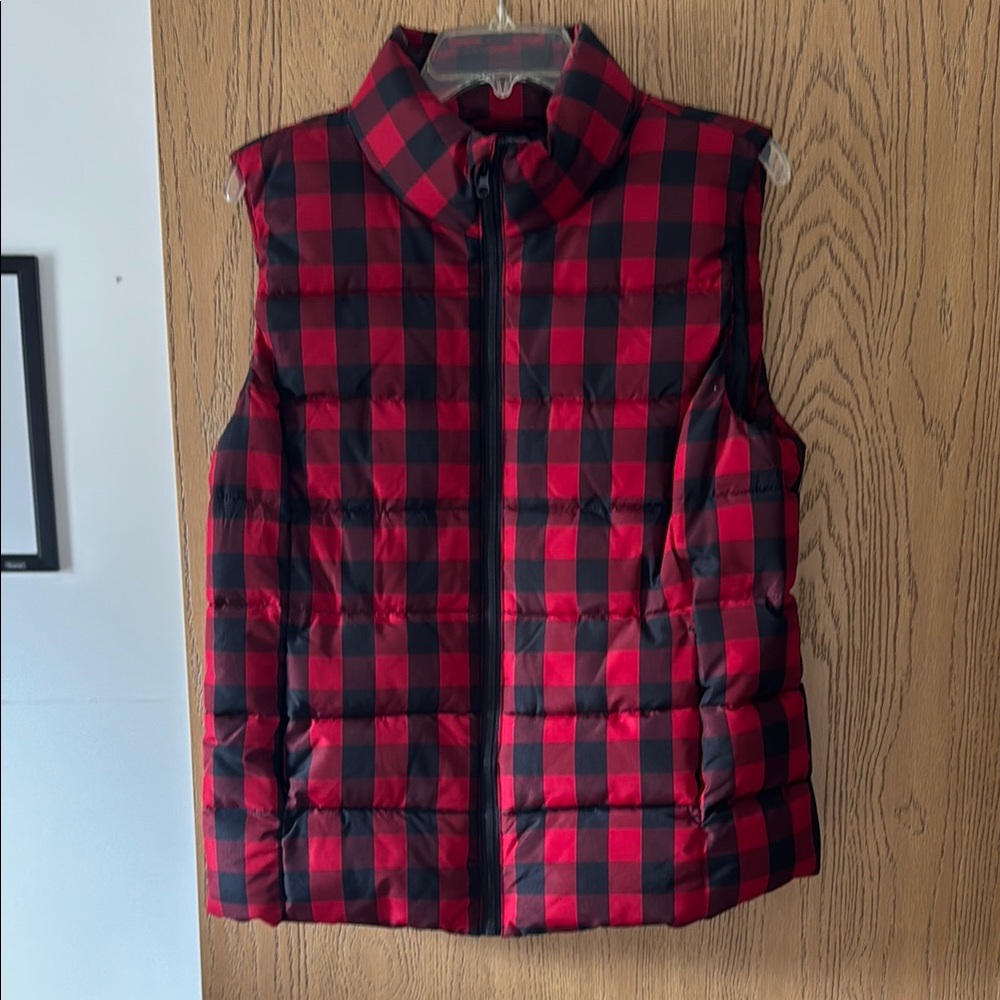 Red and Black Checkered Puffer Vest
